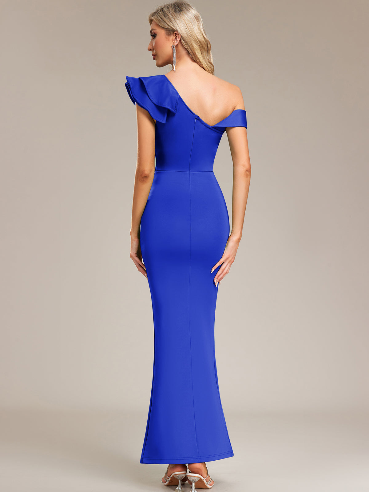 RUFFLED ONE-SHOULDER MAXI DRESS-Blue