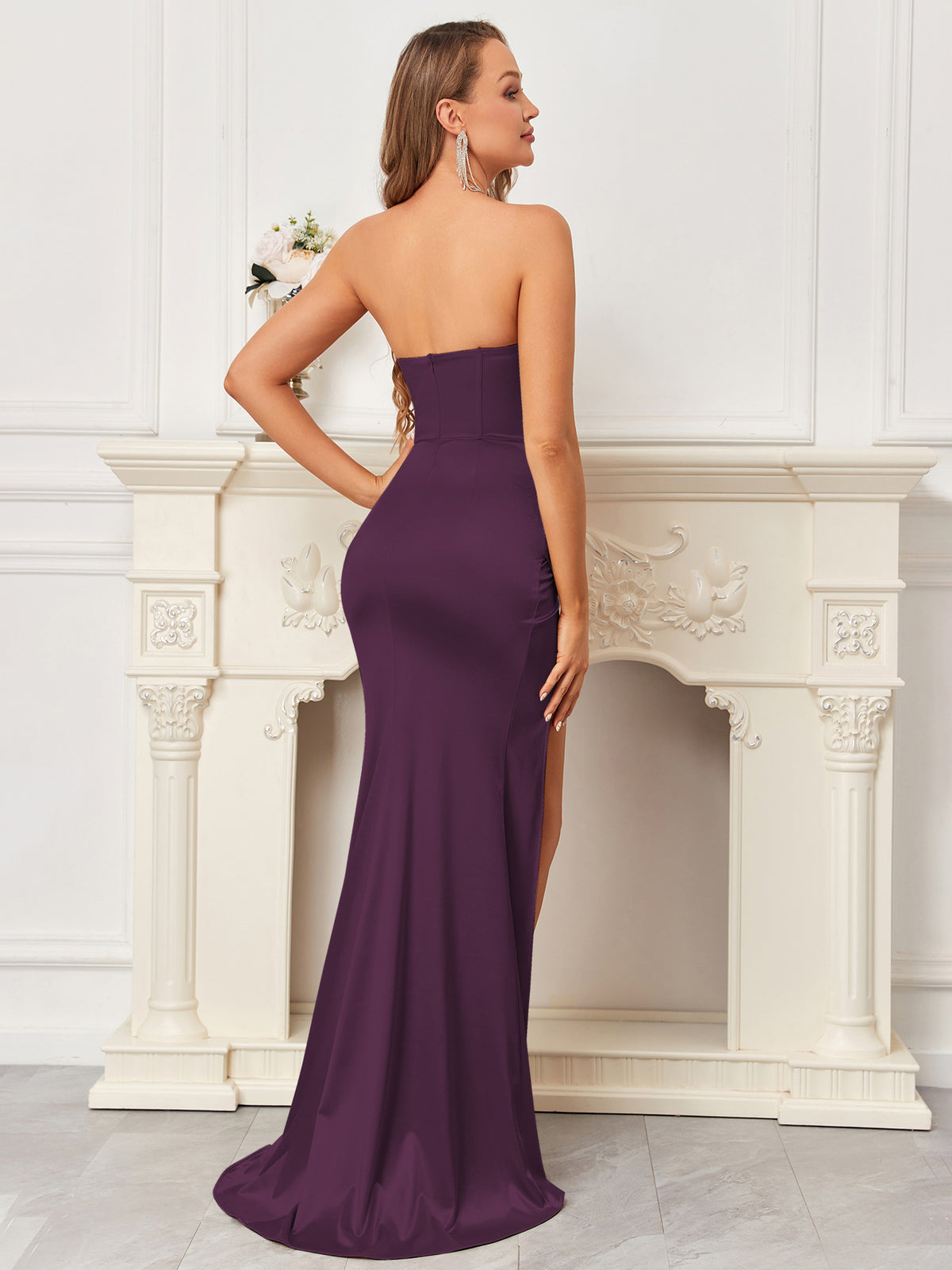 STRAPLESS CORSET MAXI DRESSES-Purple